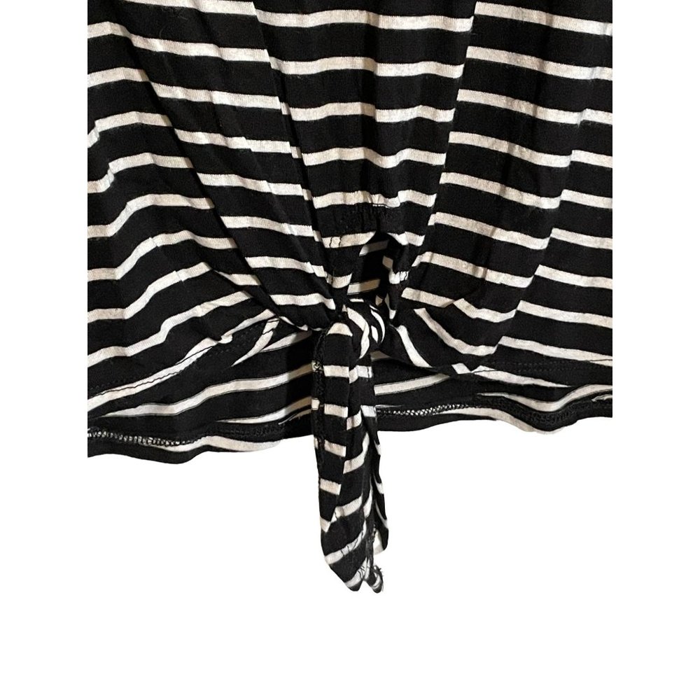 Hippie Chic Short Sleeve Tie Front Flutter Sleeve Black White Stripe Shirt Large - Picture 3 of 5